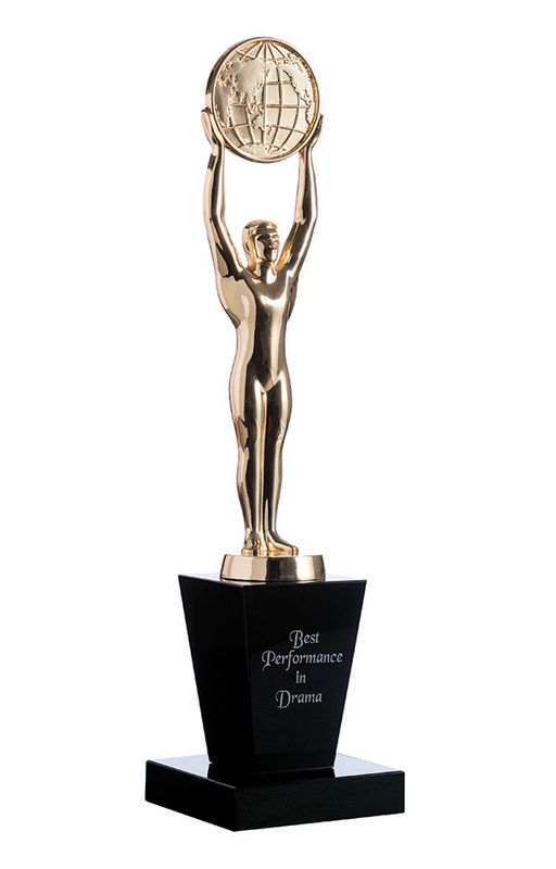 Gold oscar figurine with globe on black crystal base Award 330mm